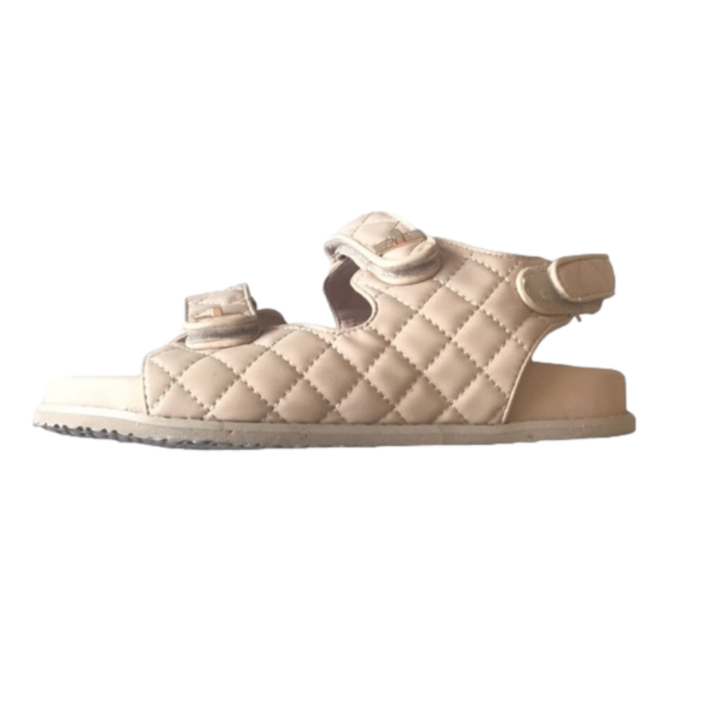 HP. PUBLIC DESIRE Carmen Nude Quilt Buckle Strap Flat Sandals - Picture 3 of 11